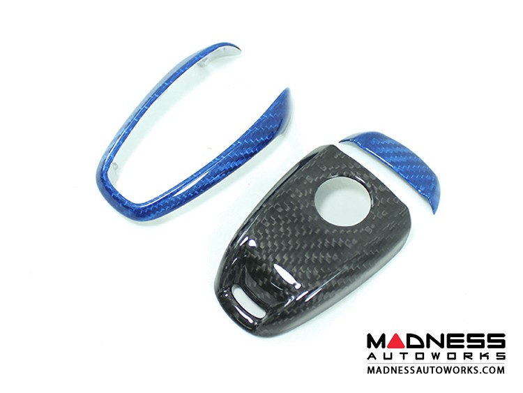Alfa Romeo Stelvio Key Fob Cover  - Carbon Fiber - Black Candy Main/ Blue Accents