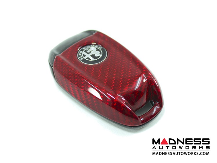 Alfa Romeo Stelvio Key Fob Cover  - Carbon Fiber - Red Candy Main/ Black Accents