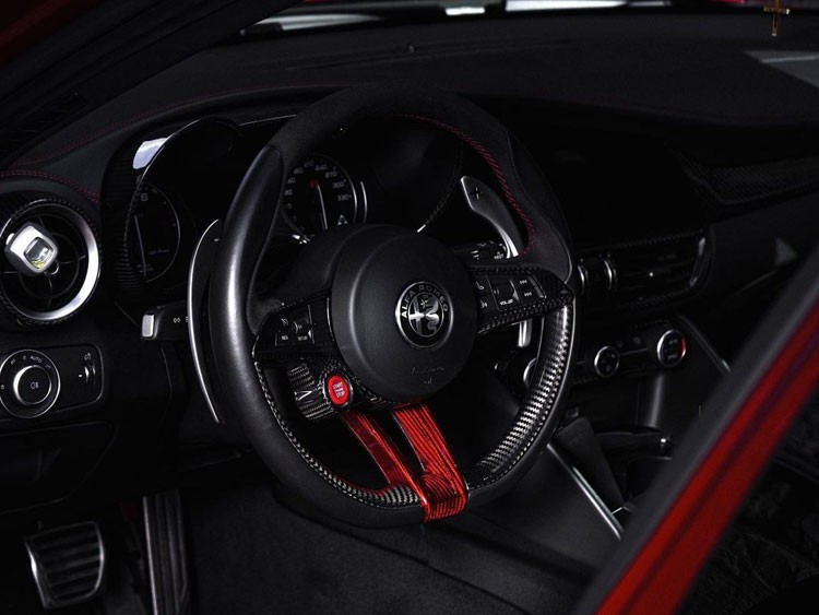 Alfa Romeo Stelvio Steering Wheel Trim - Carbon Fiber - Lower Trim Set - Red Candy - QV Model