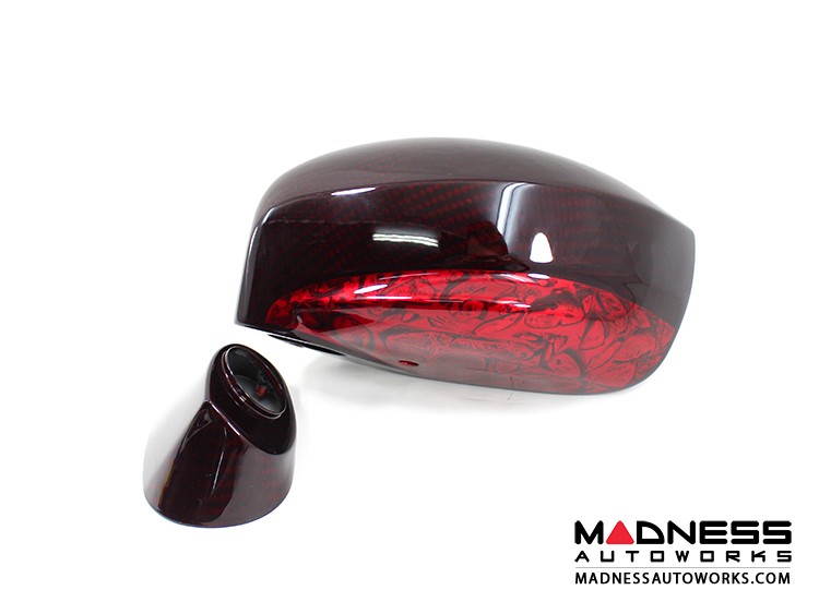 Nissan GT-R R35 Mirror Covers in Carbon Fiber - Red Candy w/ Airbrushed Design