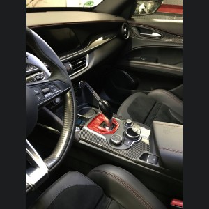 Alfa Romeo Stelvio Shift Gate Trim Panel - Carbon Fiber - Pre '20 - Red Carbon