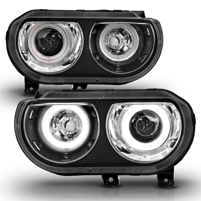Dodge Challenger Projector Headlights - ANZO - CCFL, Halo, Clear Lens, Black Housing, Pair - Black - `08-`14