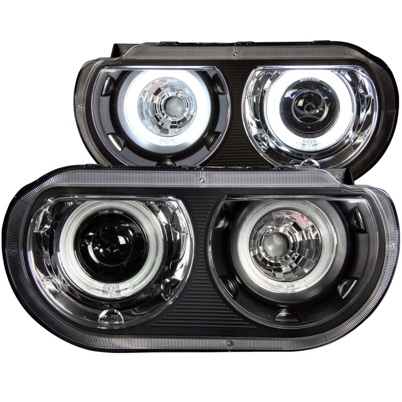 Dodge Challenger Projector Headlights - ANZO - CCFL, Halo, Clear Lens, Black Housing, Pair - Black - `08-`14