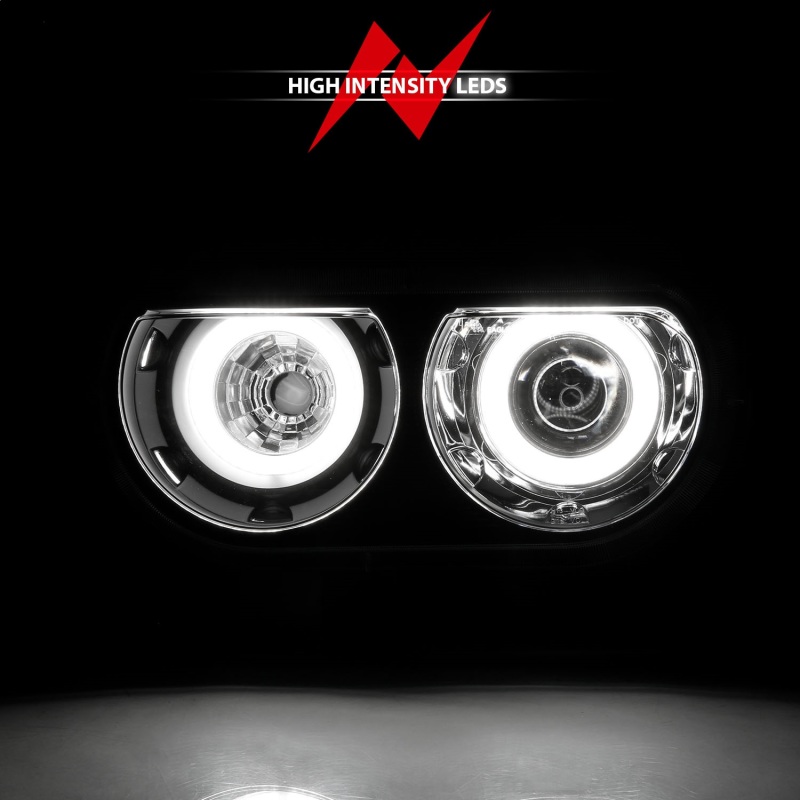 Dodge Challenger Projector Headlights - ANZO - CCFL, Halo, Clear Lens, Black Housing, Pair - Black - `08-`14