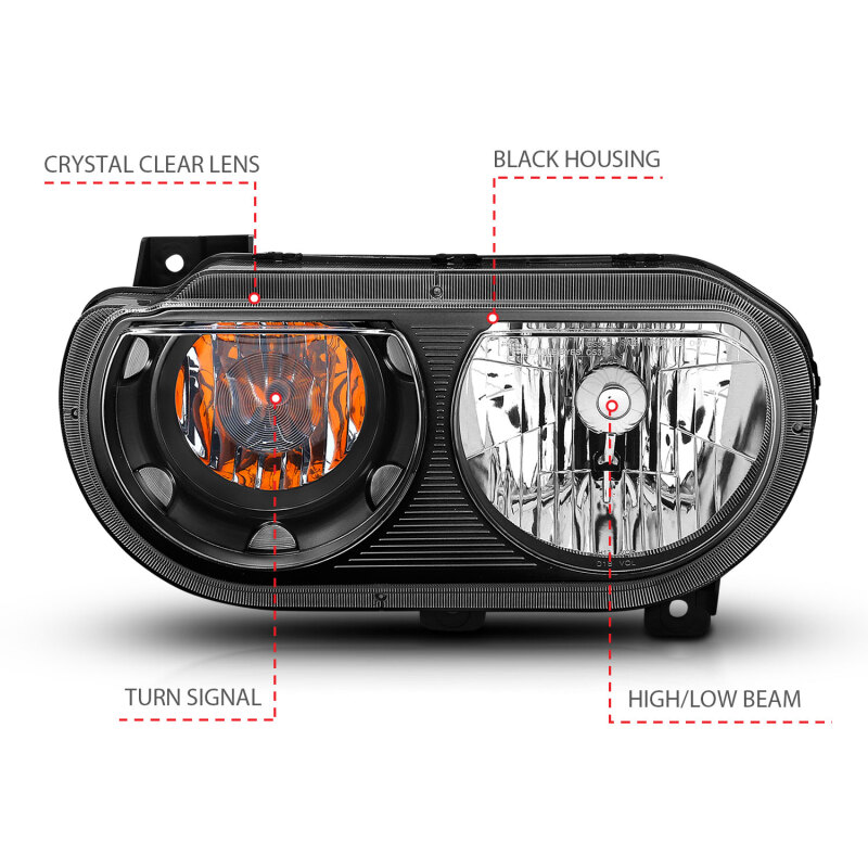 Dodge Challenger Headlights - ANZO - Crystal - Black - `08-`14