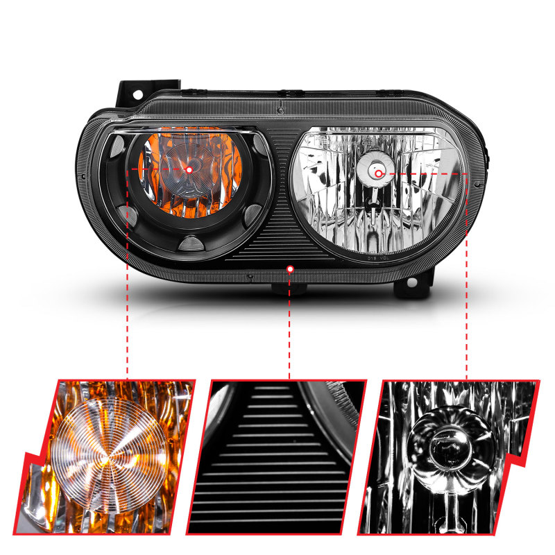 Dodge Challenger Headlights - ANZO - Crystal - Black - `08-`14