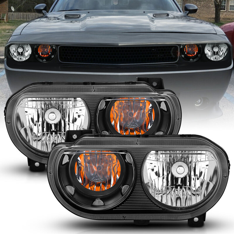 Dodge Challenger Headlights - ANZO - Crystal - Black - `08-`14