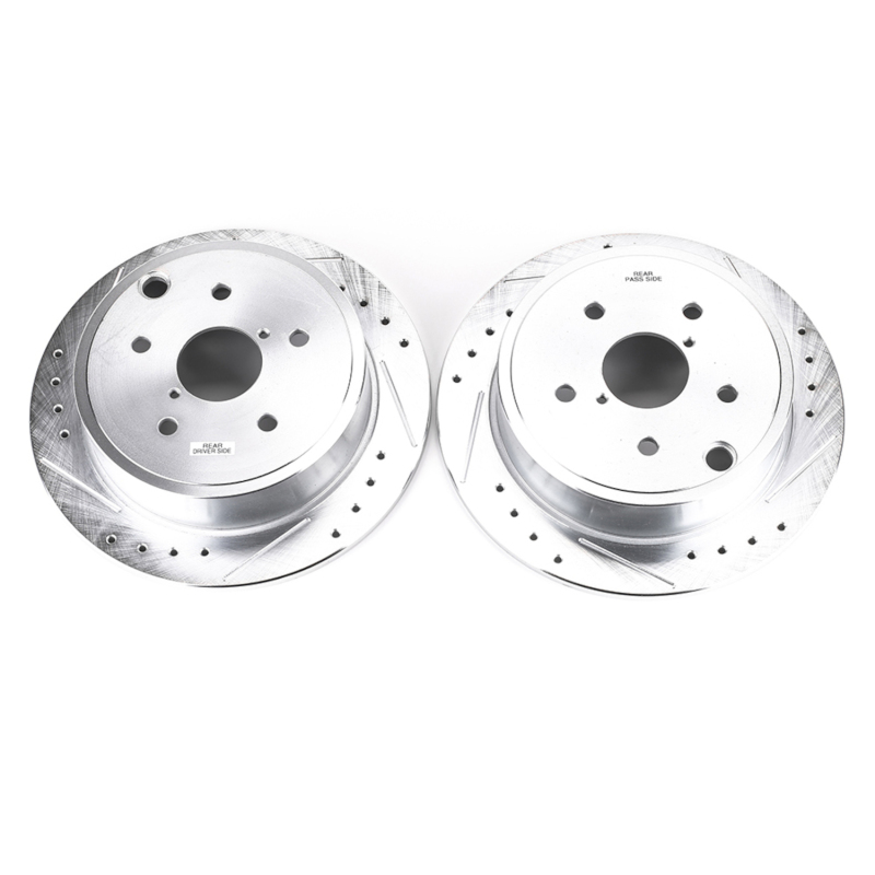Subaru WRX Brake Rotors (2) - Rear - PowerStop - Evolution Drilled & Slotted - Silver - `15-`19