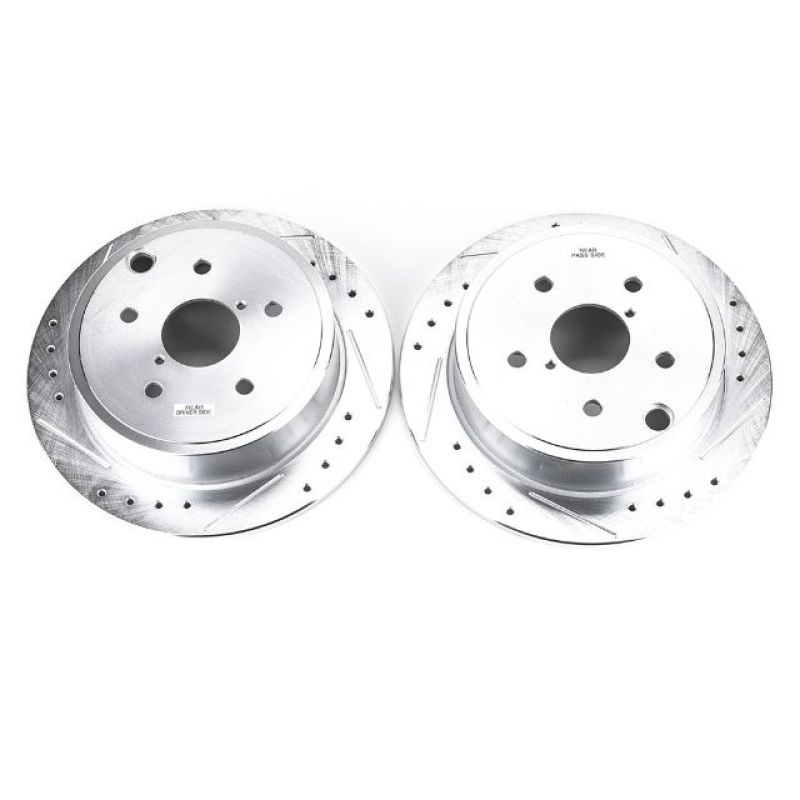 Subaru WRX Brake Rotors (2) - Rear - PowerStop - Evolution Drilled & Slotted - Silver - `15-`19