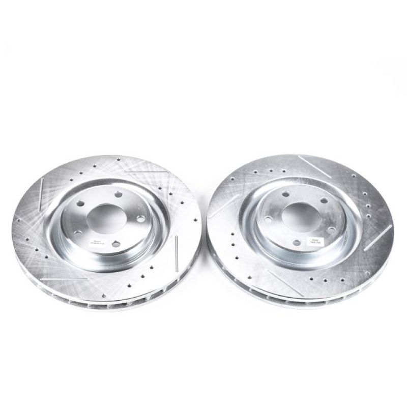 Chevrolet Corvette Brake Rotors (2) - Front - PowerStop - Evolution Drilled & Slotted - Silver - `05-`13