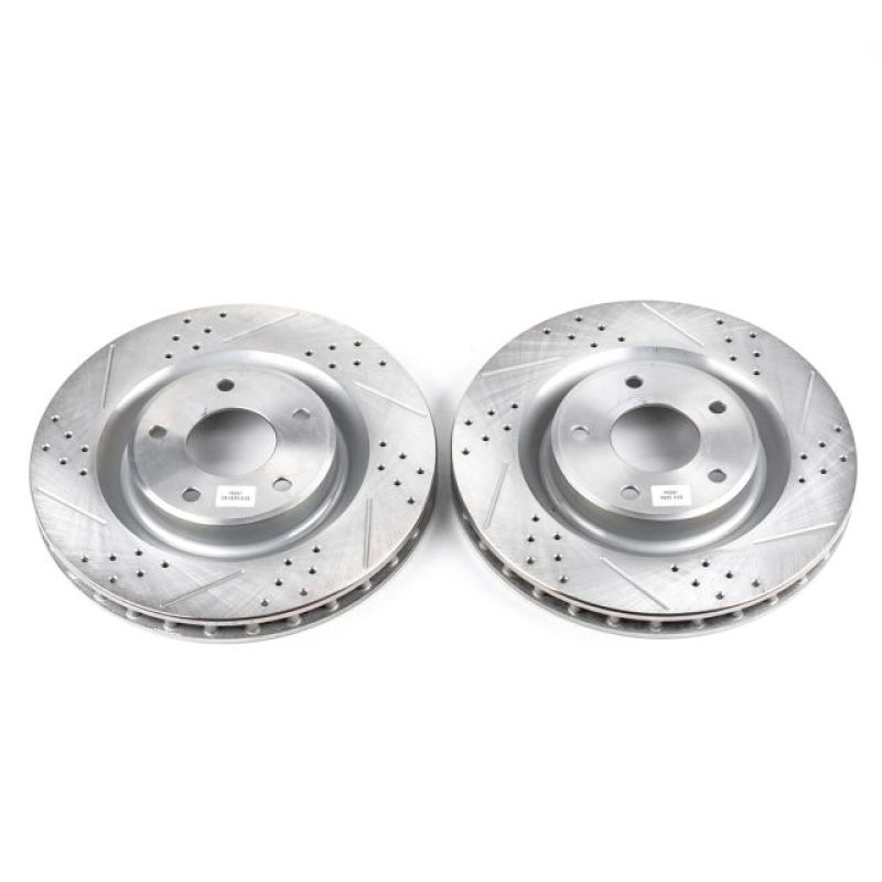 Chevrolet Corvette Brake Rotors (2) - Front - PowerStop - Evolution Drilled & Slotted - Silver Zinc Plated - `05-`13
