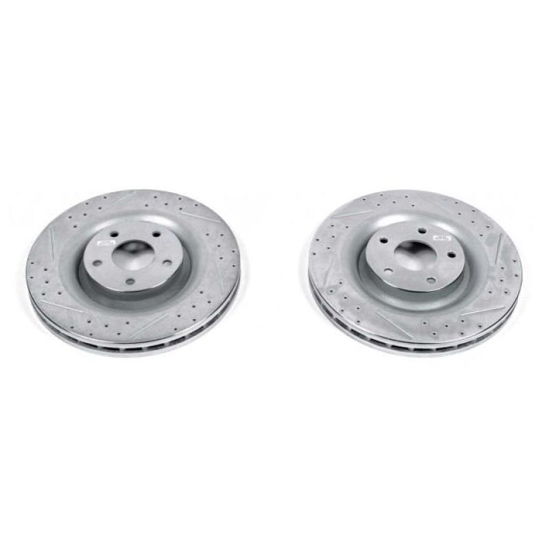 Chevrolet Corvette Brake Rotors (2) - Front - PowerStop - Evolution Drilled & Slotted - Silver - `06-`13