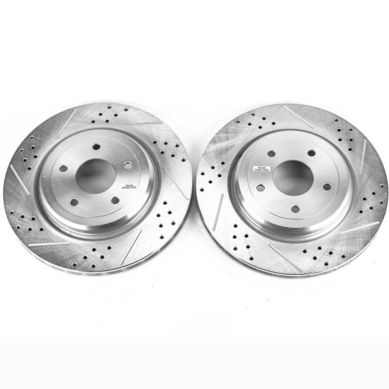 Chevrolet Corvette Brake Rotors (2) - Rear - PowerStop - Evolution Drilled & Slotted - Silver Zinc - `06-`13