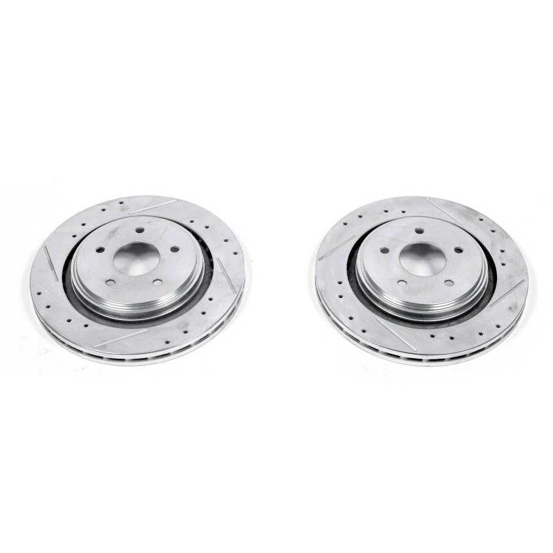 Chevrolet Corvette Brake Rotors (2) - Rear - PowerStop - Evolution Drilled & Slotted - Silver Zinc - `05-`13