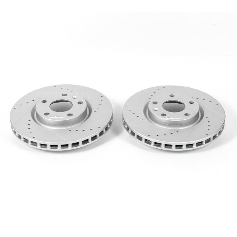Chevrolet Corvette Brake Rotors (2) - Front - PowerStop - Drilled & Slotted - Silver - `14-`19