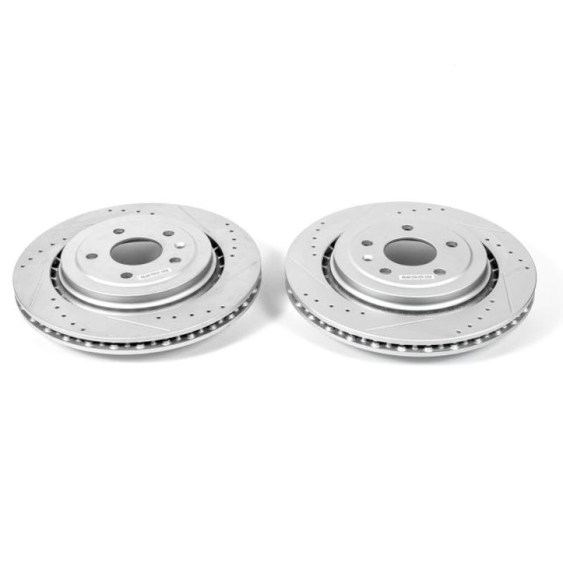 Chevrolet Corvette Brake Rotors (2) - Rear - PowerStop - Evolution Drilled & Slotted - Silver - `14-`19