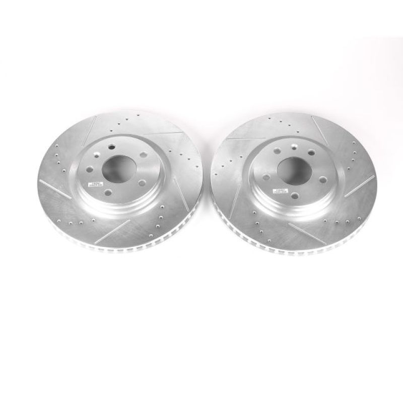 Chevrolet Corvette Brake Rotors (2) - Front - PowerStop - Evolution Drilled & Slotted - Silver - `14-`19