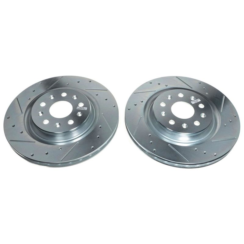 Chevrolet Corvette Brake Rotors (2) - Rear - PowerStop - Evolution Drilled & Slotted Zinc Plated - Silver - `20-`21