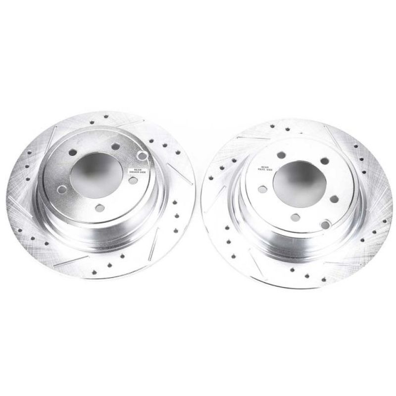 Mitsubishi Lancer Brake Rotors (2) - Rear - PowerStop - Evolution Drilled & Slotted - Silver Zinc Plated - `08-`16