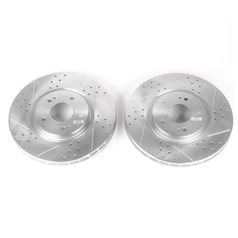 Mitsubishi Lancer Brake Rotors (2) - Front - PowerStop - Drilled & Slotted Evolution - Silver - `03-`06