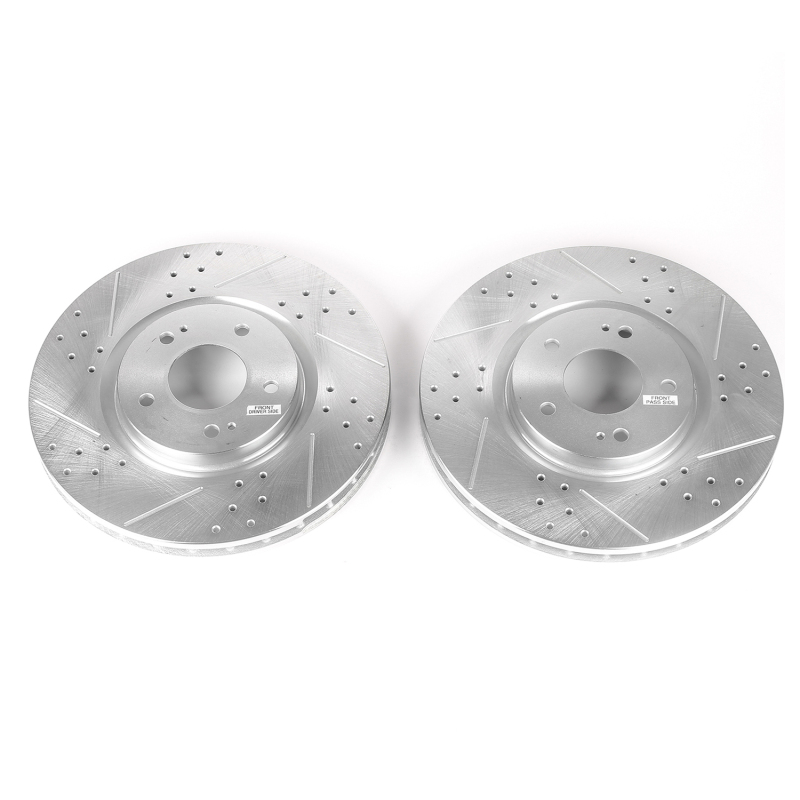 Mitsubishi Lancer Brake Rotors (2) - Front - PowerStop - Drilled & Slotted Evolution - Silver - `03-`06