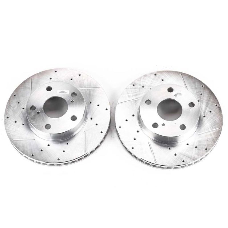 Toyota Tacoma Brake Rotors (2) - Front - PowerStop - Evolution Drilled & Slotted - Silver - `05-`15