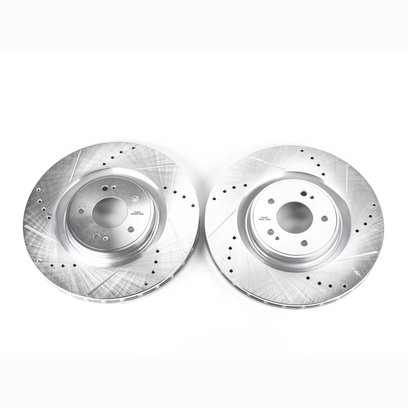Mitsubishi Lancer Brake Rotors (2) - Front - PowerStop - Evolution Drilled & Slotted Rotors - Silver - 2008