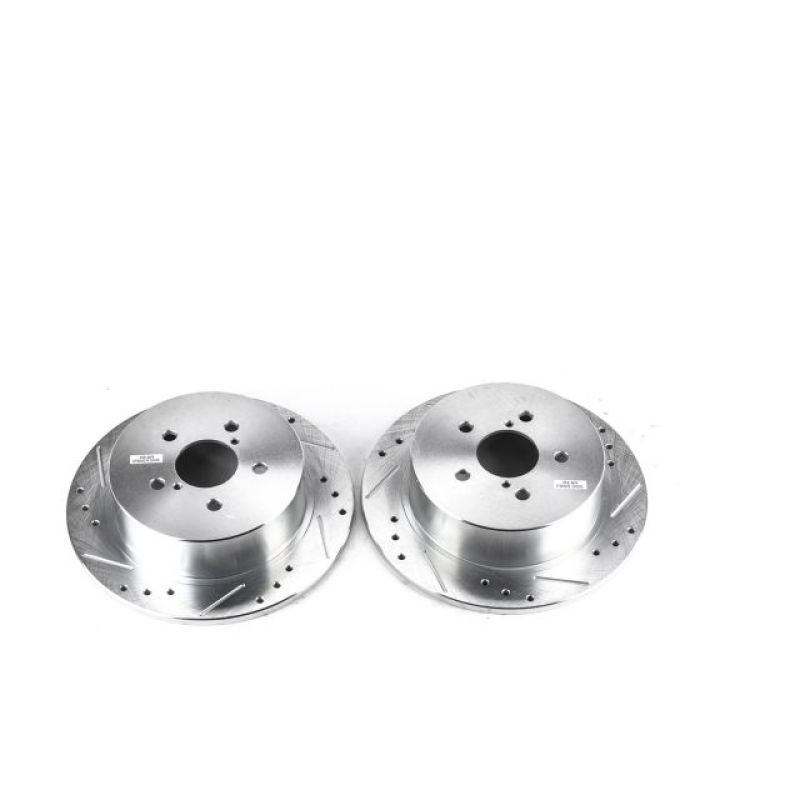 Subaru Legacy Brake Rotors (2) - Rear - PowerStop - Evolution Drilled & Slotted - Silver Zinc - `05-`09