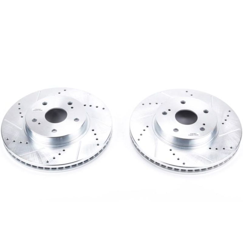 Subaru Legacy Brake Rotors (2) - Front - PowerStop - Evolution Drilled & Slotted - Silver - `15-`18
