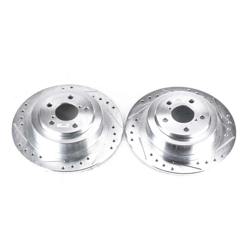 Subaru Outback Brake Rotors (2) - Rear - PowerStop - Evolution Drilled & Slotted - Silver - `00-`04