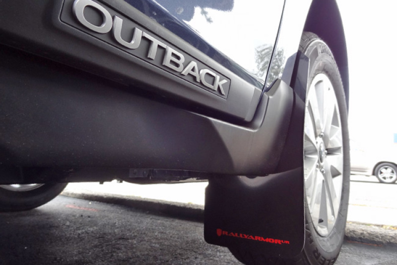 Subaru Outback Mud Flaps - Rally Armor - Black UR Mud Flap w/ Silver Logo - Black - `15-`19