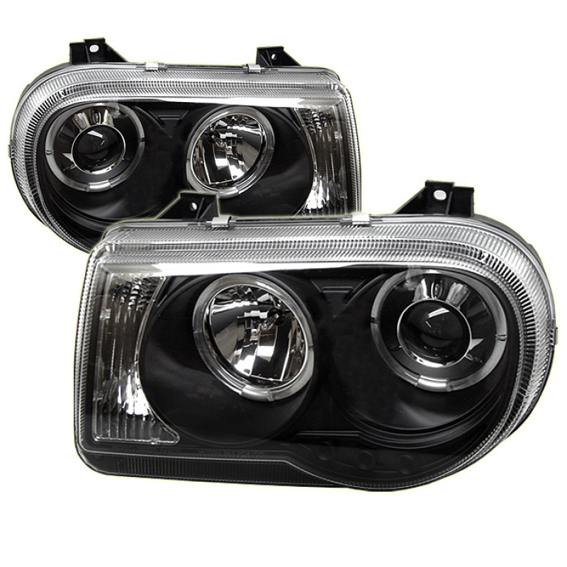 Chrysler 300C Headlight Set - SPYDER - LED Halo Projector - Black - `05-`10