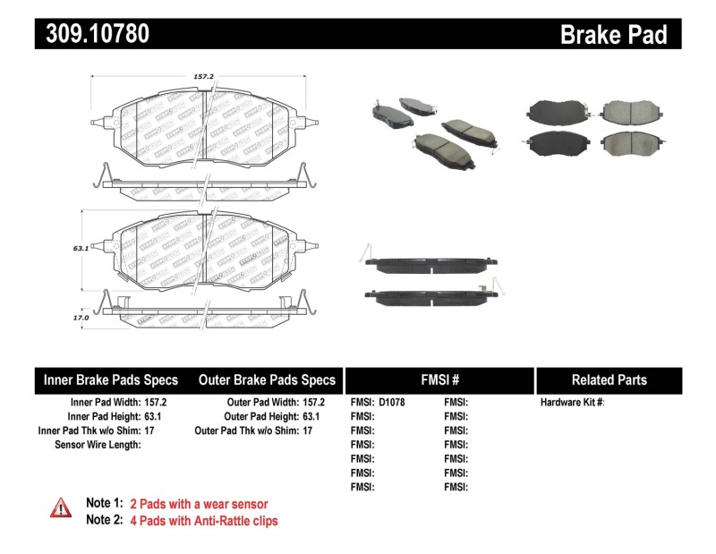 Subaru WRX Brake Pads - Front - Stoptech - Sport - `15-`19