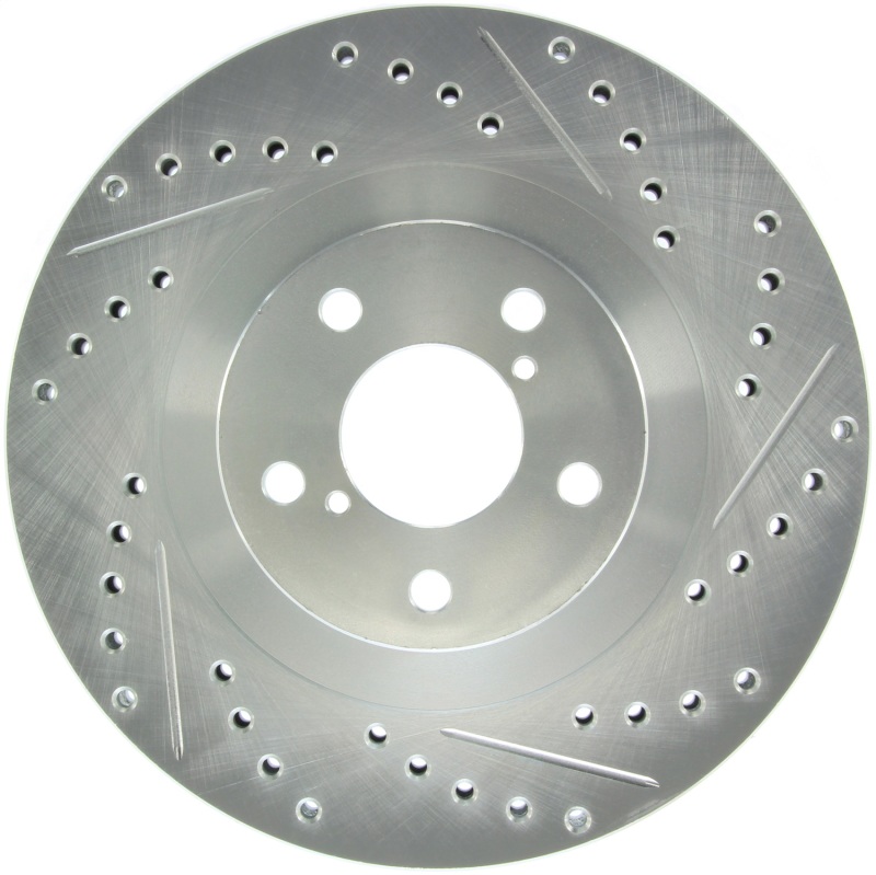 Subaru Impreza Brake Rotor (1) - Front Left - Stoptech - Select Sport Drilled and Slotted - Black with Zinc coating - `02-`08