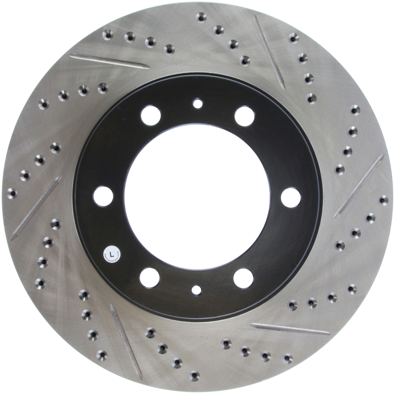 Toyota Tacoma Brake Rotor (1) - Front Left - Stoptech - Drilled & Slotted - Black - `05-`19