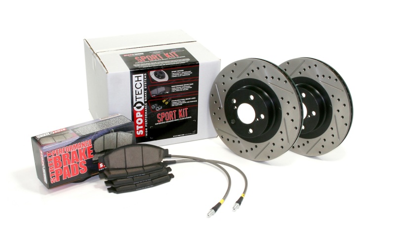 Nissan 370Z Brake Kit - Front - Stoptech - Slotted/Drilled Rotors + Sport Pads + Stainless Steel Lines - `14-`15