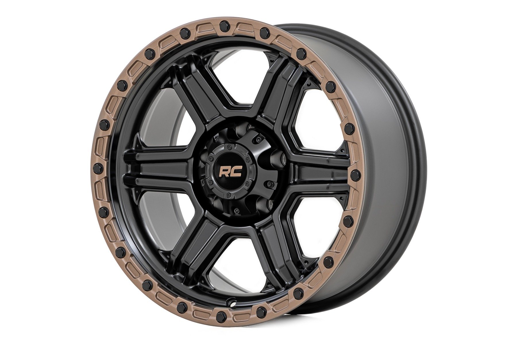 Custom Wheels - 79 Series - One-Piece - Semi Gloss Black w/ Bronze Ring | 18x9 | 6x5.5 | 0mm - Rough Country