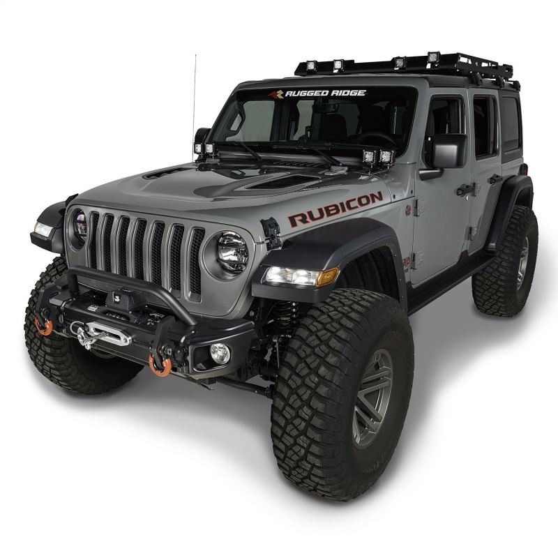 Jeep Gladiator Bumper - Front - Rugged Ridge - Arcus Front Bumper Set w/ Overrider - Satin Black 