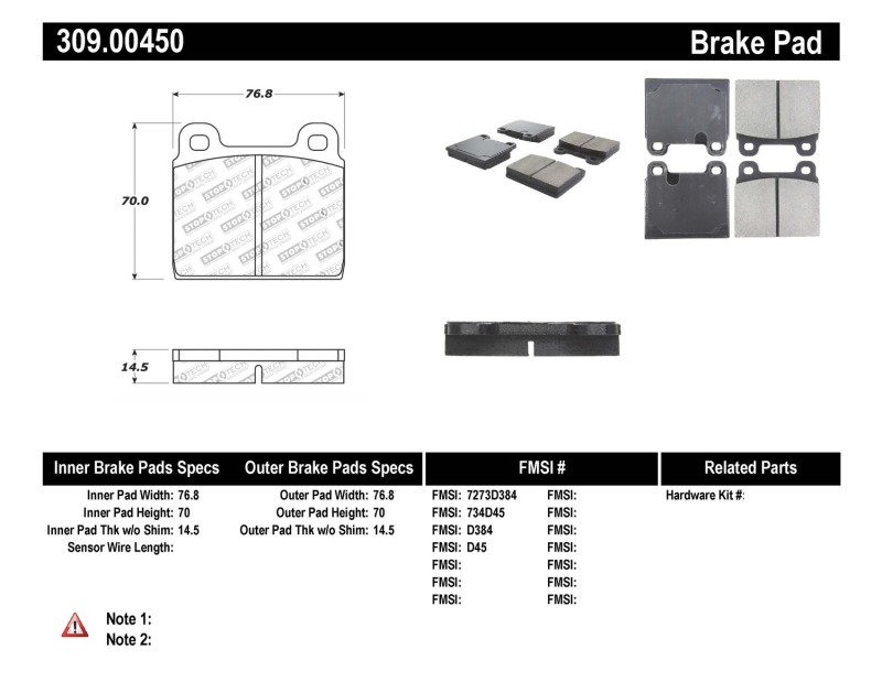 Porsche 911 Brake Pads - Front - Stoptech - Sport - `75-`83