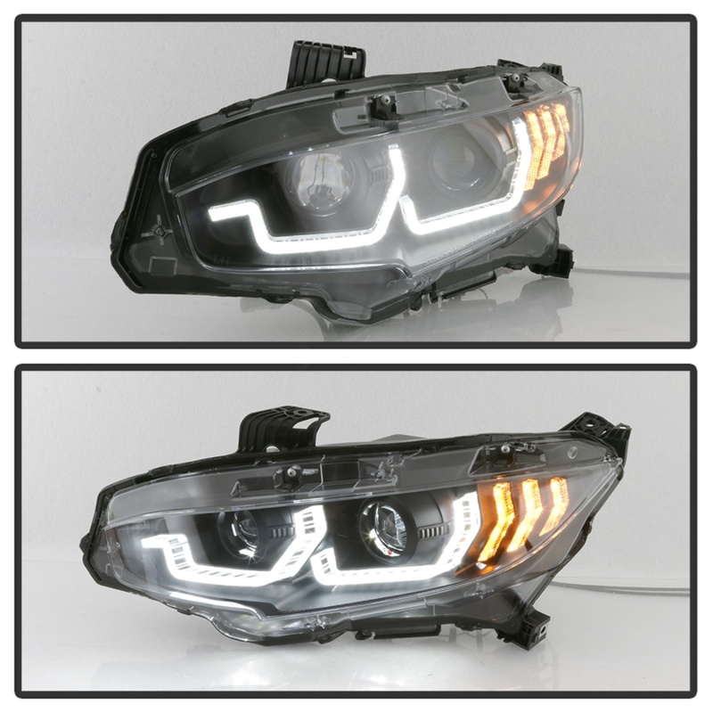 Honda Civic Headlights - SPYDER - Proj Headlight w/ LED Sequential Turn Signal Lights - Black - `16-`18