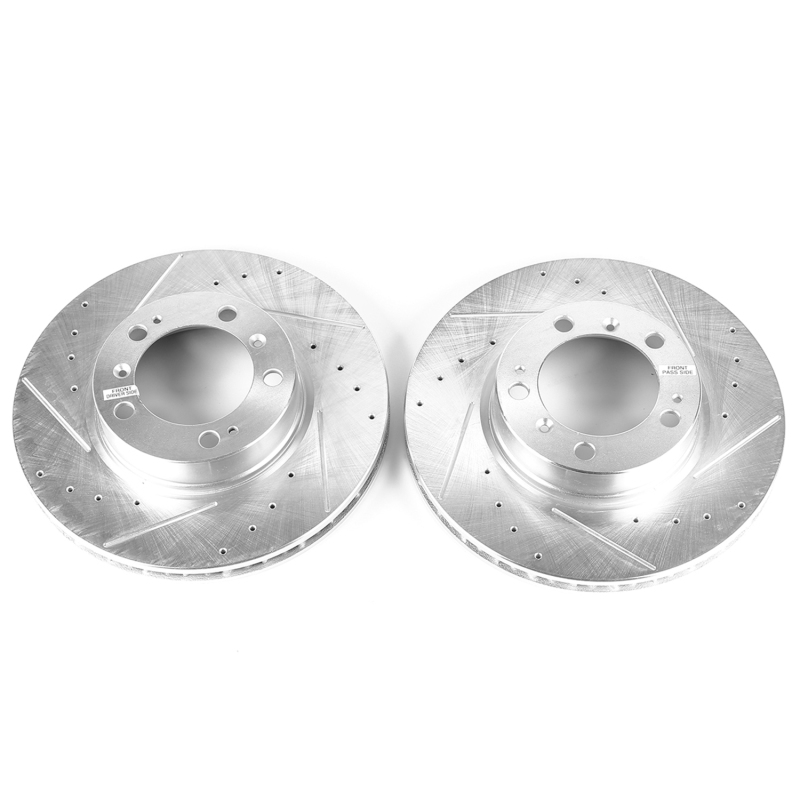Porsche 911 Brake Rotors (2) - Front - PowerStop - Evolution Drilled & Slotted - Silver Zinc Plated - `99-`08