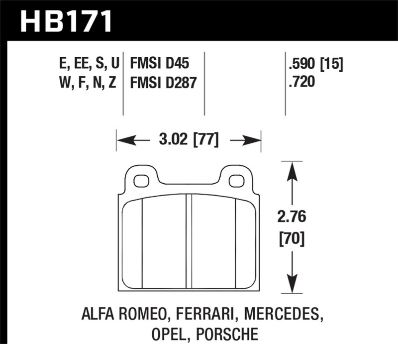 Porsche 911 Brake Pads - Front - Hawk Performance - DTC-70 - `69-`77