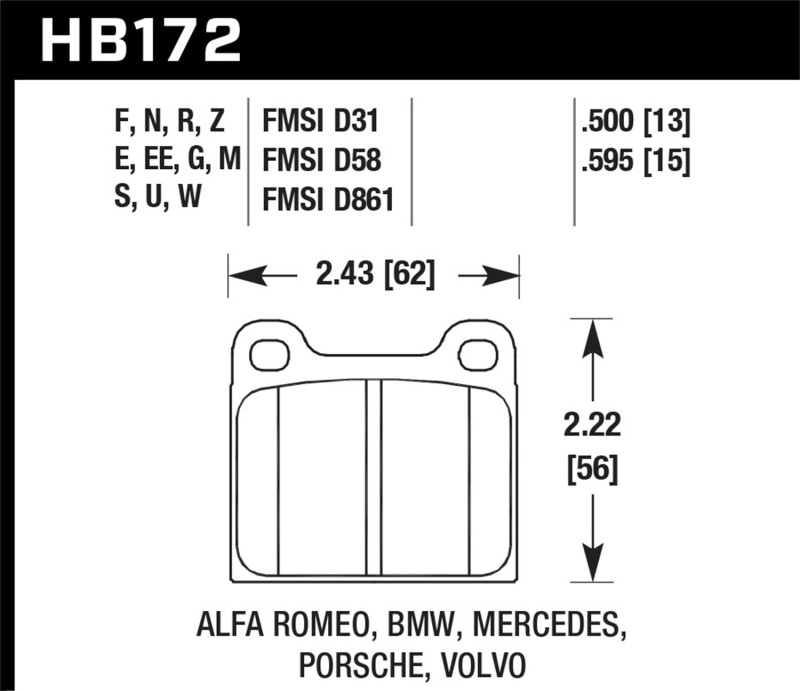 Porsche 911 Brake Pads - Rear - Hawk Performance - DTC-60 Race - `69-`83